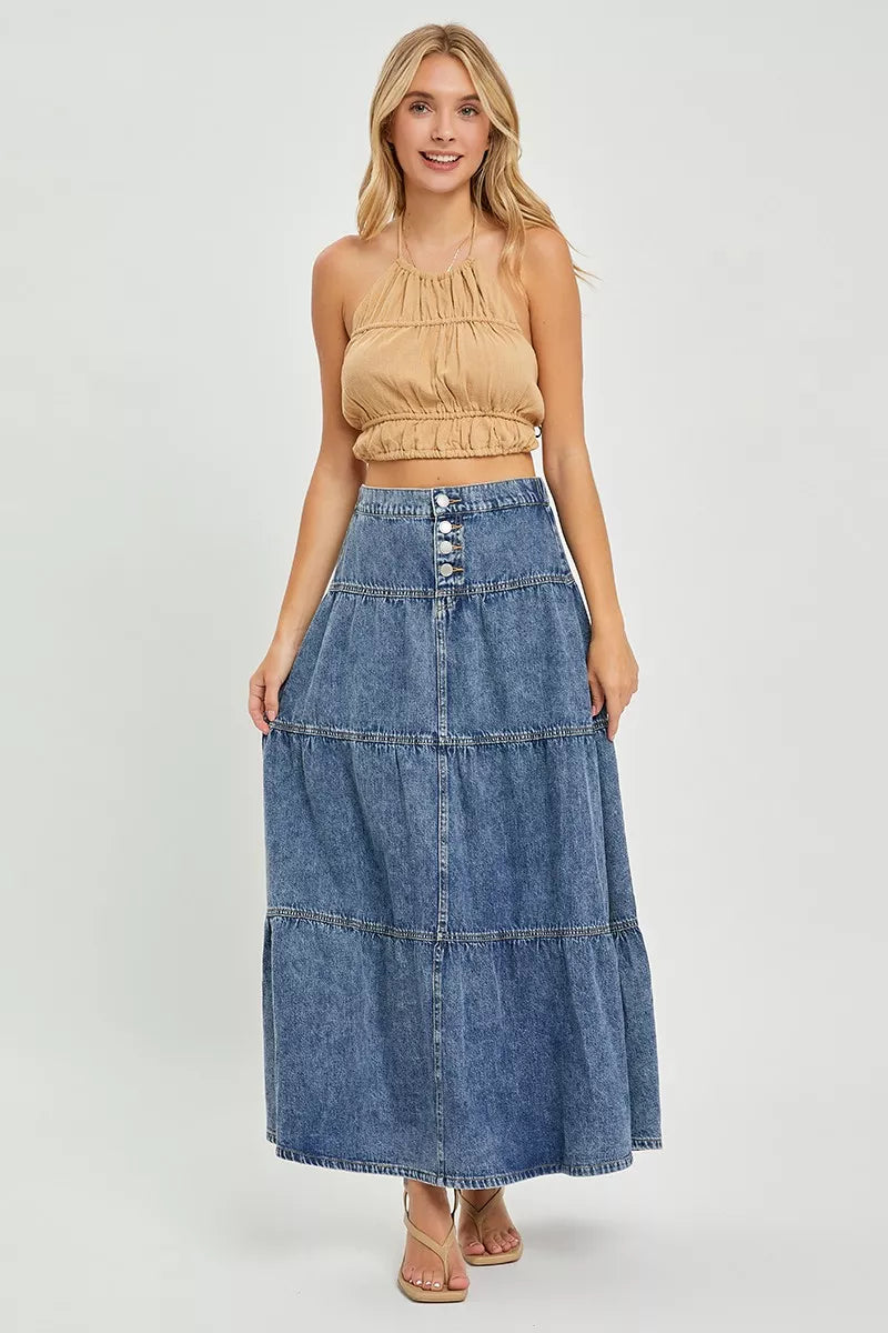 Trendsi RISEN High Rise Ruffle Long Skirts -