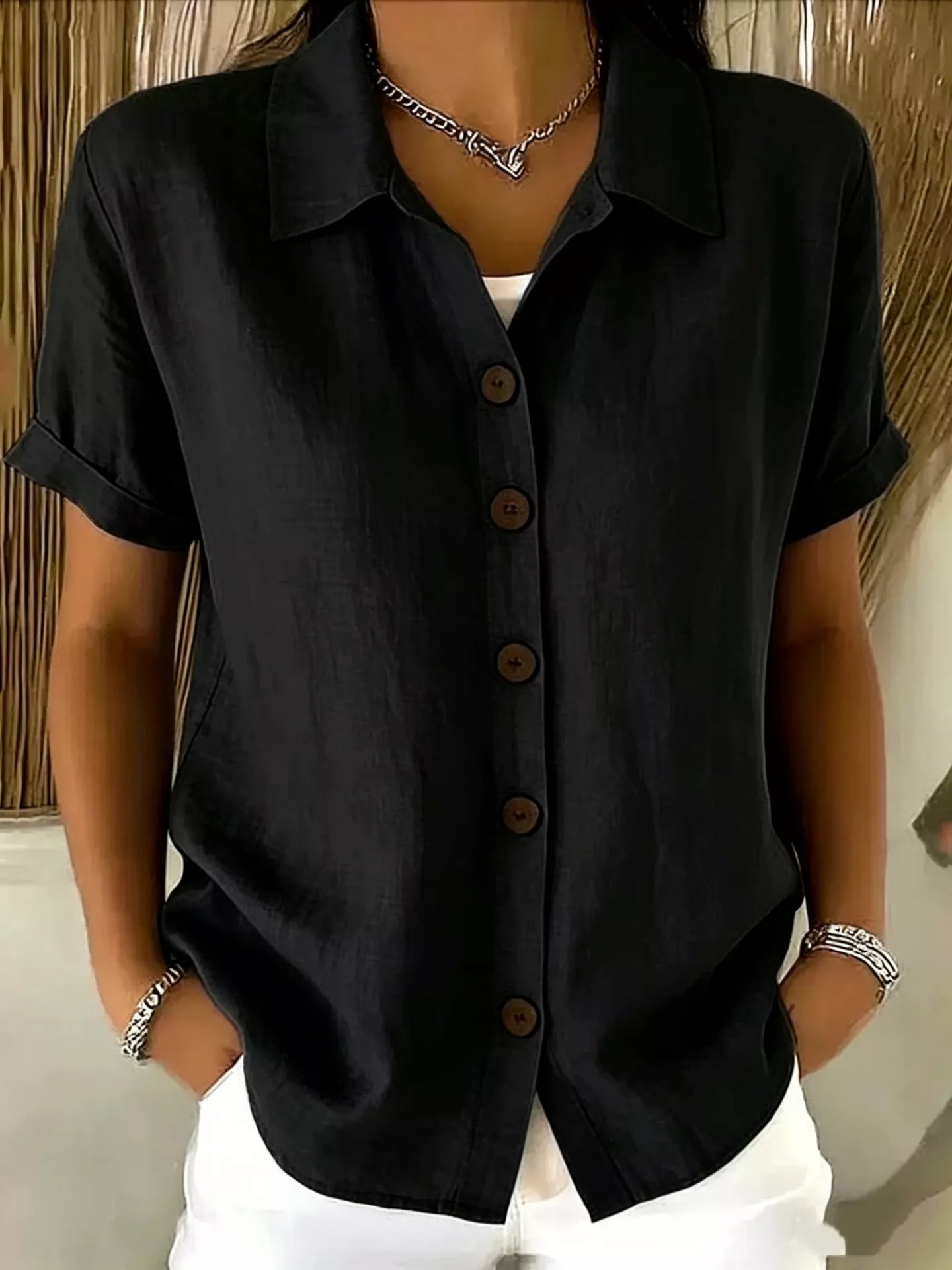 Trendsi Full Size Button-Down Short Sleeve Shirt Plus Size -