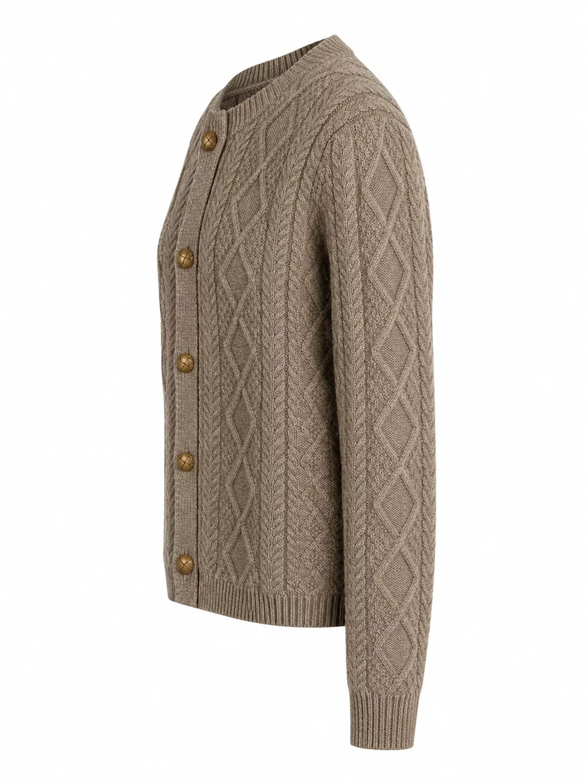 Camel cable-knit button-down cardigan