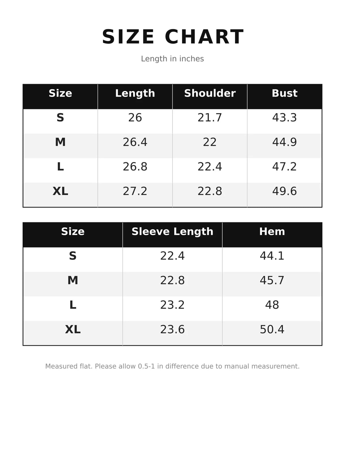 Size chart for women's faux leather zip up jacket