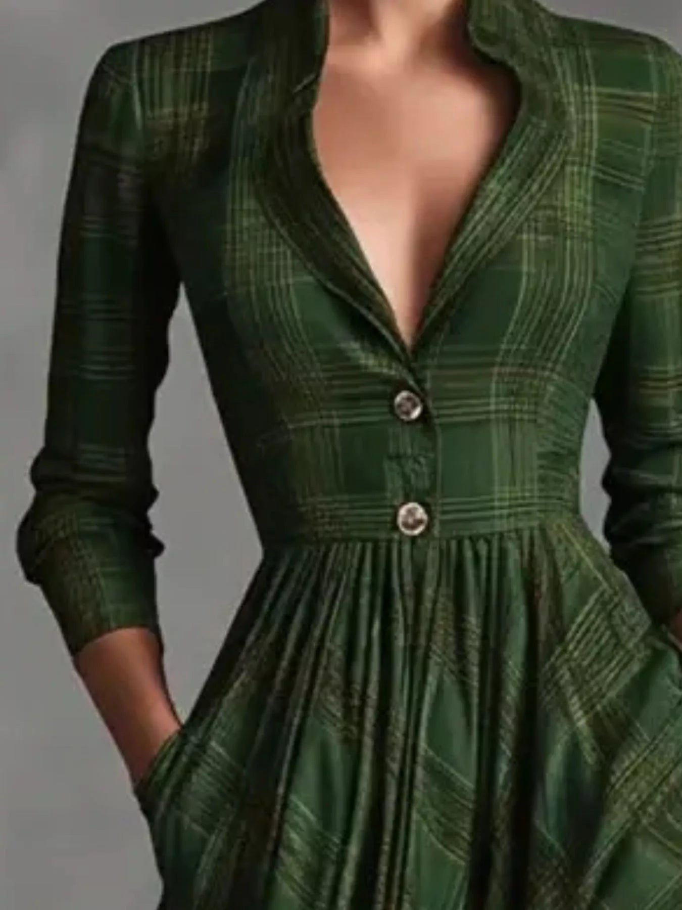 Trendsi Plaid Lapel Maxi Dress with Pockets -