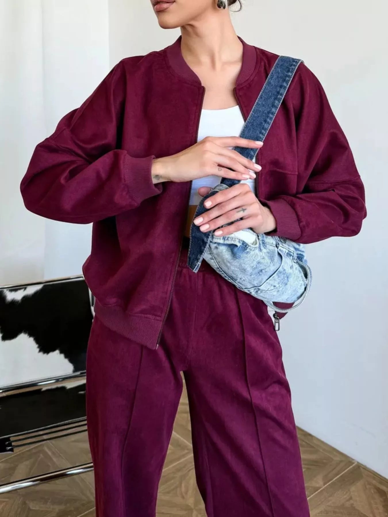 Trendsi Zip Up Sweatshirt and Wide-Leg Pants Set -