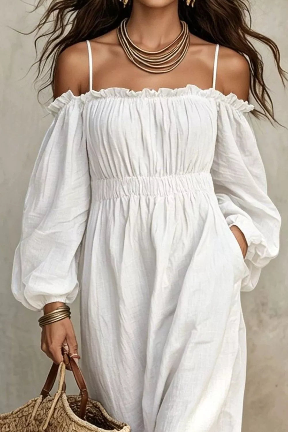Trendsi Spaghetti Strap Balloon Sleeve Dress -