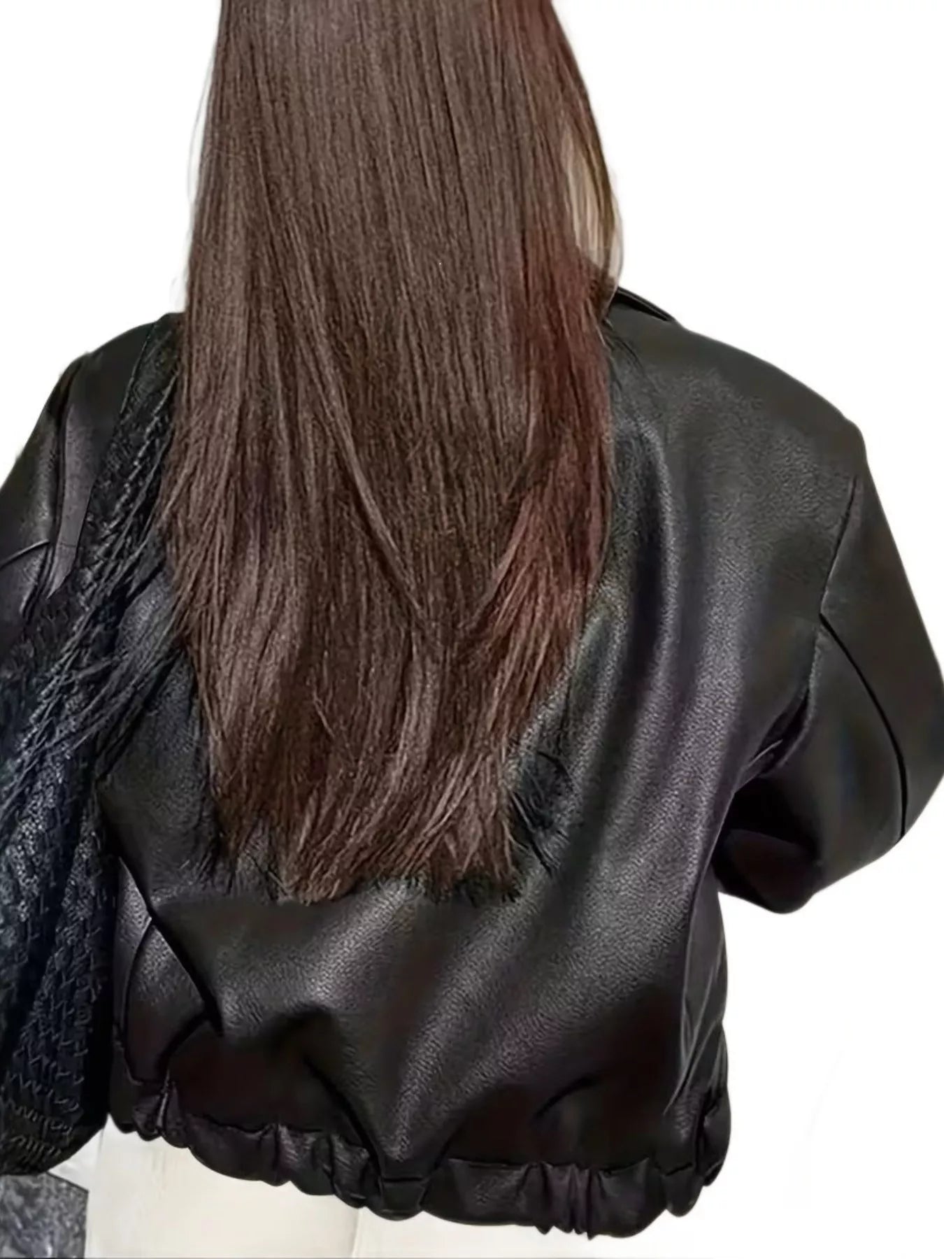 Trendsi Oversized Faux Leather Zip Up Moto Jacket -