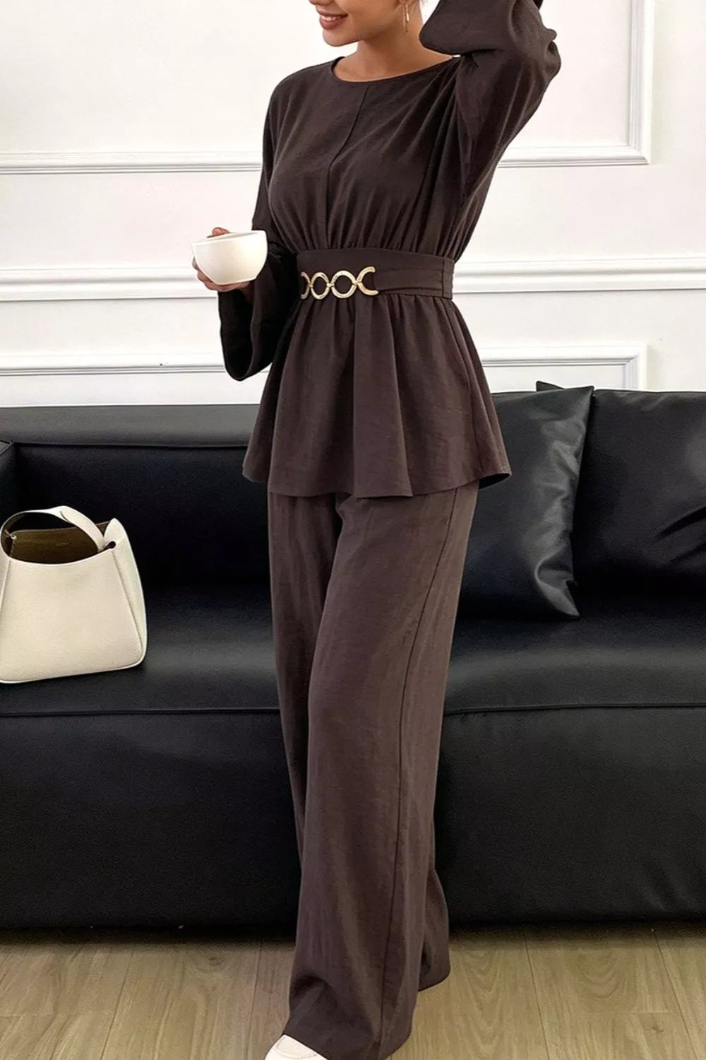 Chain-waist top and pants set