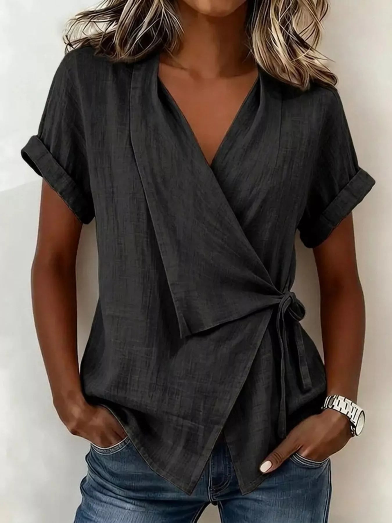 Trendsi Tie-Side Detail Wrap Top -