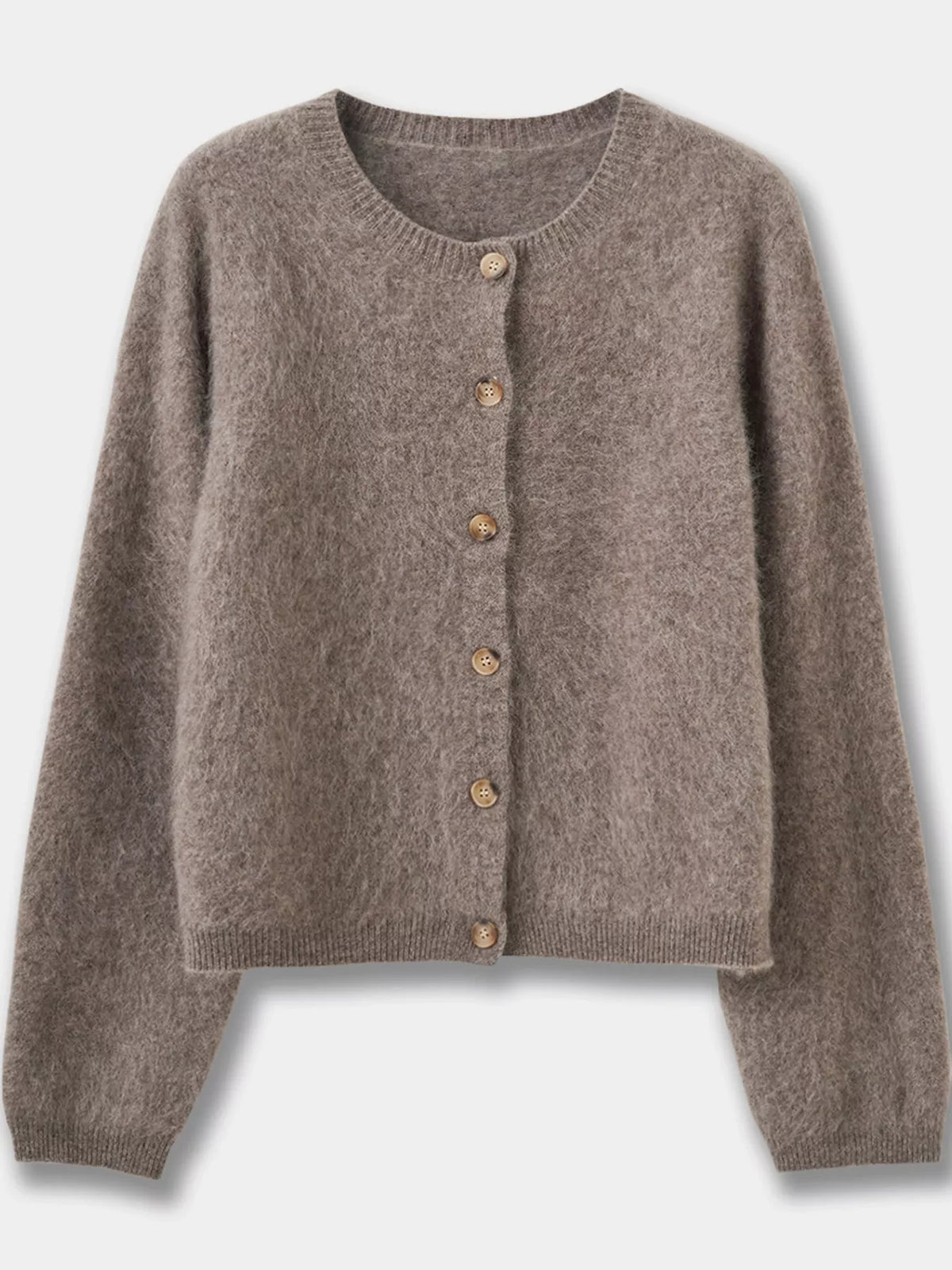 Coffee fuzzy button up cropped cardigan