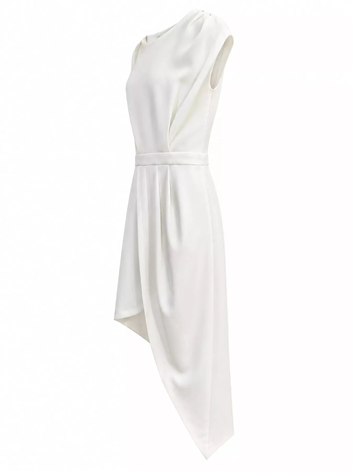 Women's Asymmetrical Backless Pleated Dress in white — side view