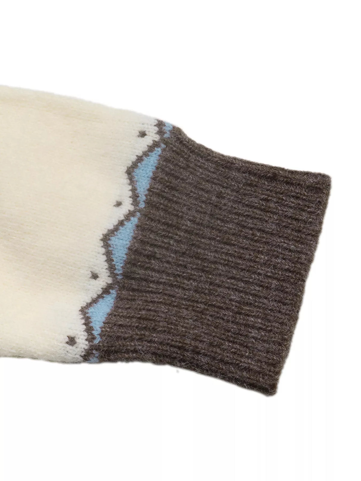 Cream Fair Isle round neck sweater, ribbed cuff detail