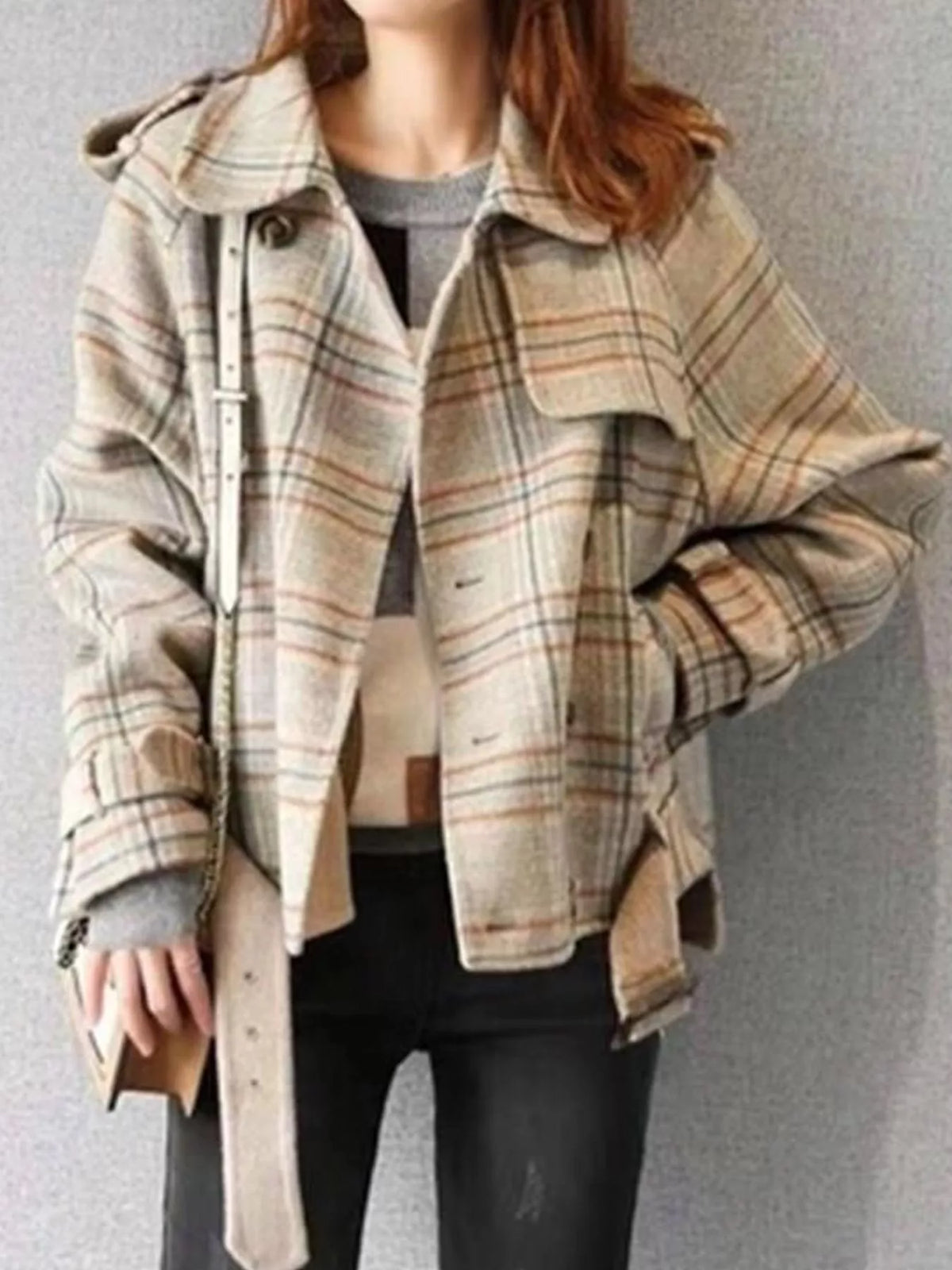 Vintage Plaid Button-Up Jacket — front view