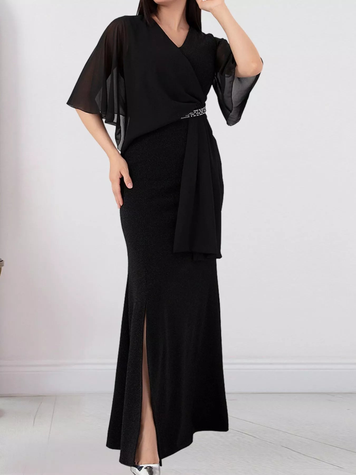 Trendsi Slit Flutter Sleeve Maxi Dress -