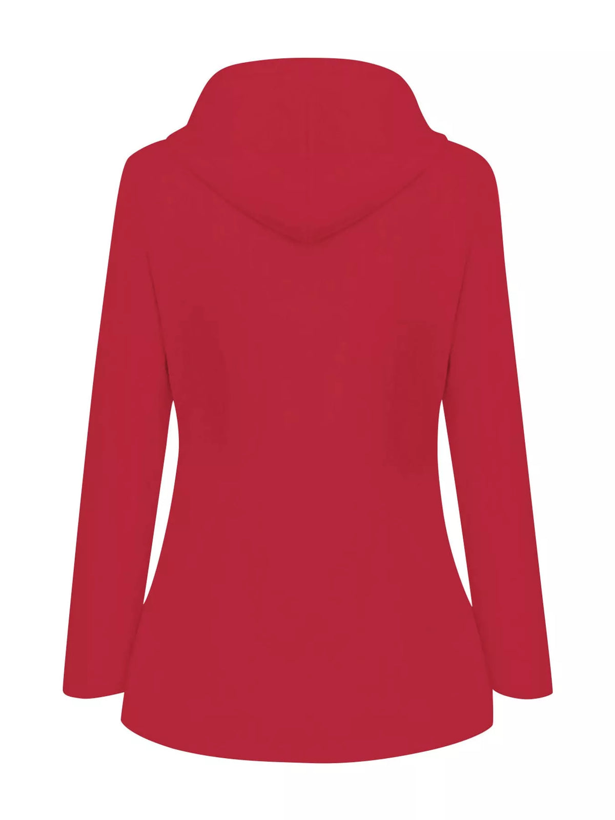 Red drawstring hooded jacket, back view