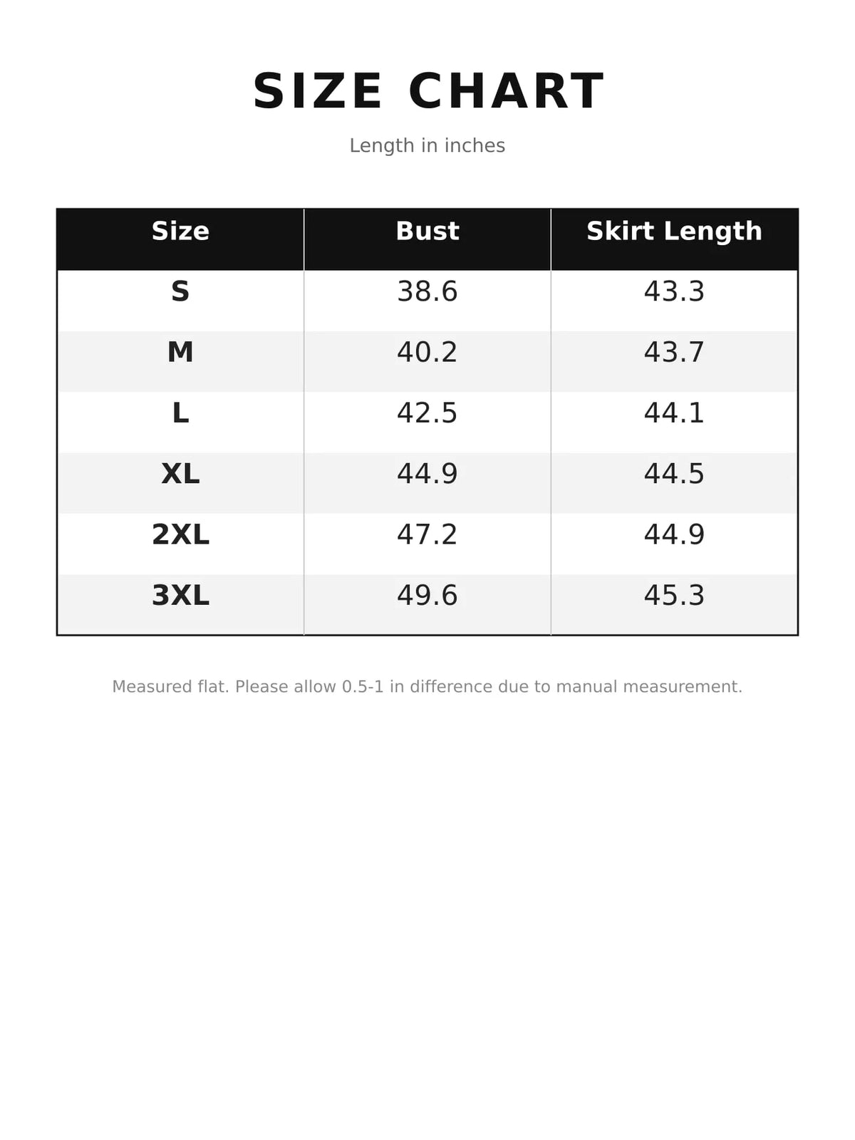 Size chart for women's v-neck long sleeve midi dress