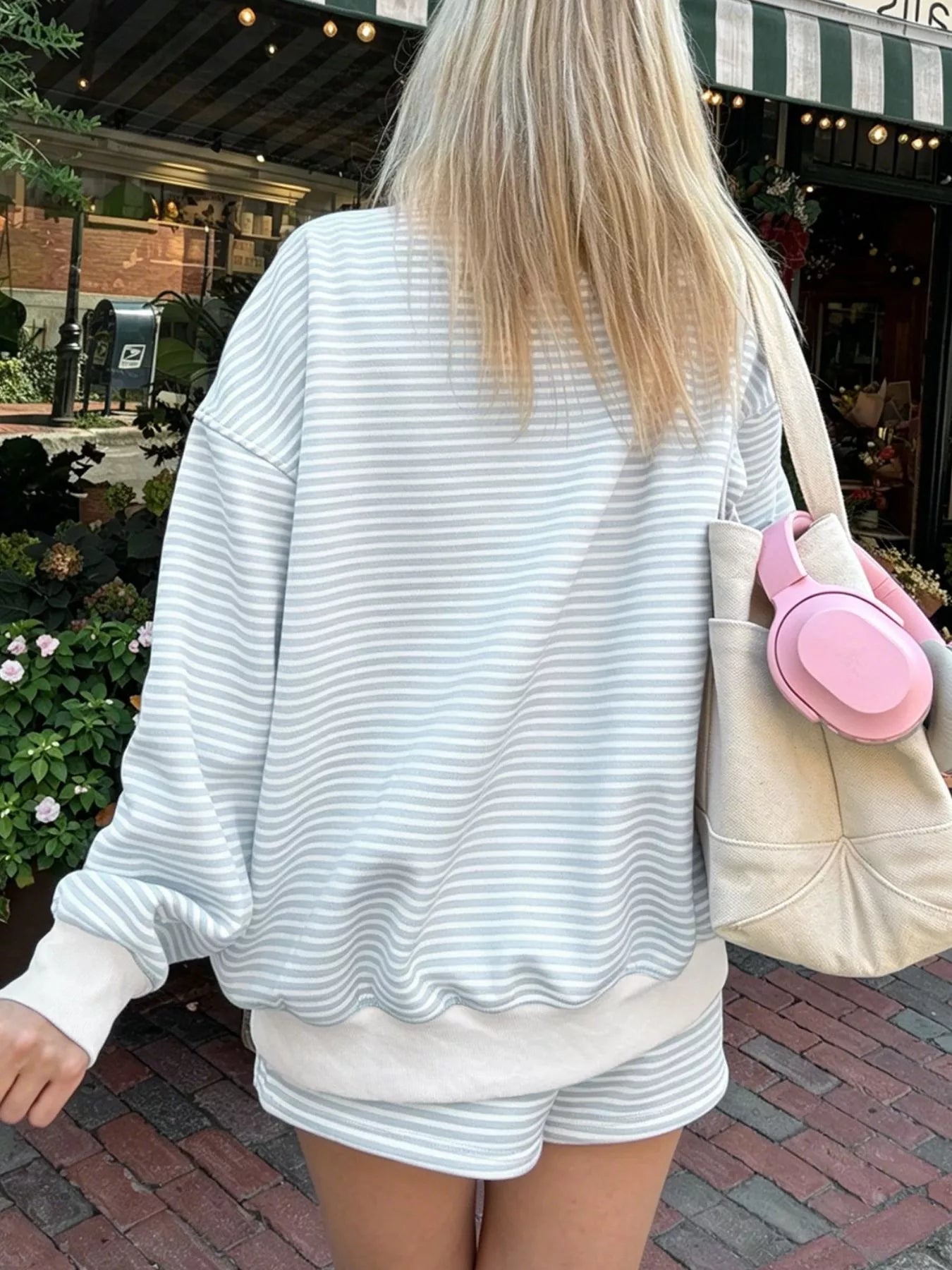 Trendsi Striped Mock Neck Sweatshirt and Shorts Set -