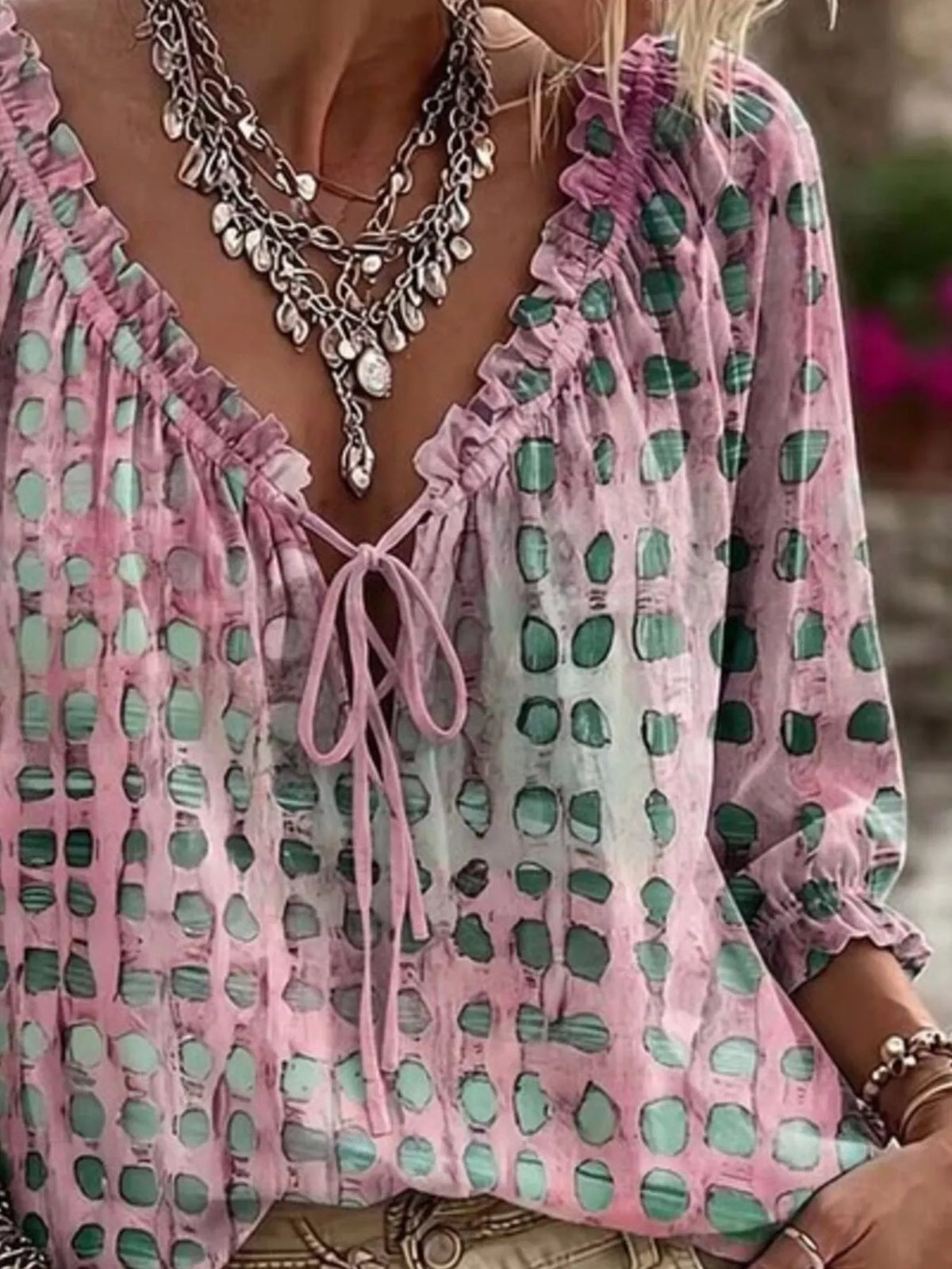 Dusty Pink Tie Neck 3/4 Sleeve Blouse back view