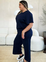 Trendsi Double Take Full Size Texture Short Sleeve Top and Pants Set -