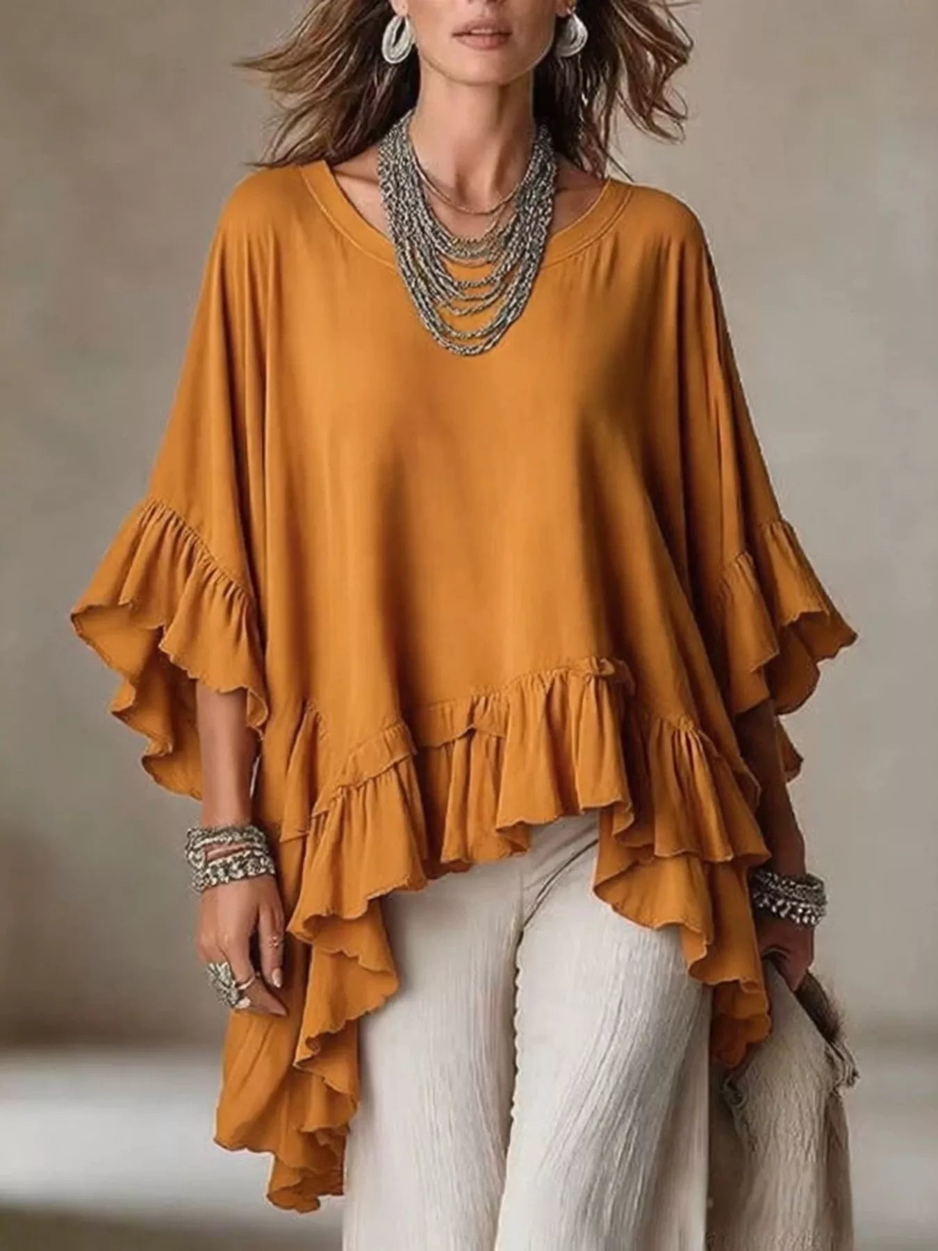 Trendsi Ruffled Hem Loose Fit Top -