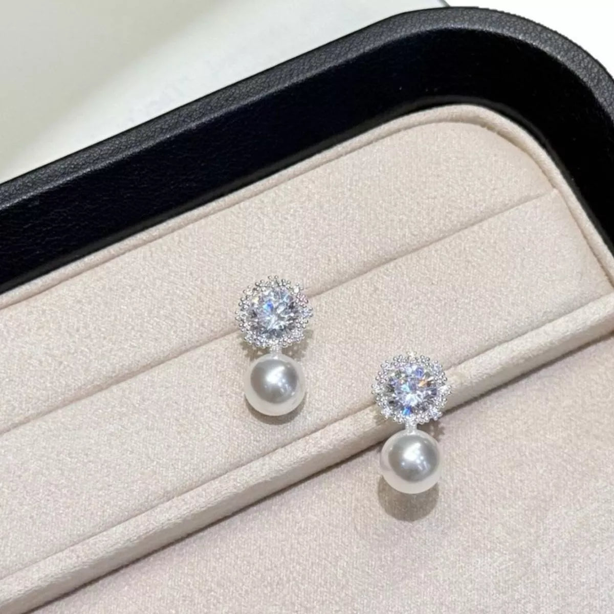 Trendsi Zircon Pearl Drop Earrings -