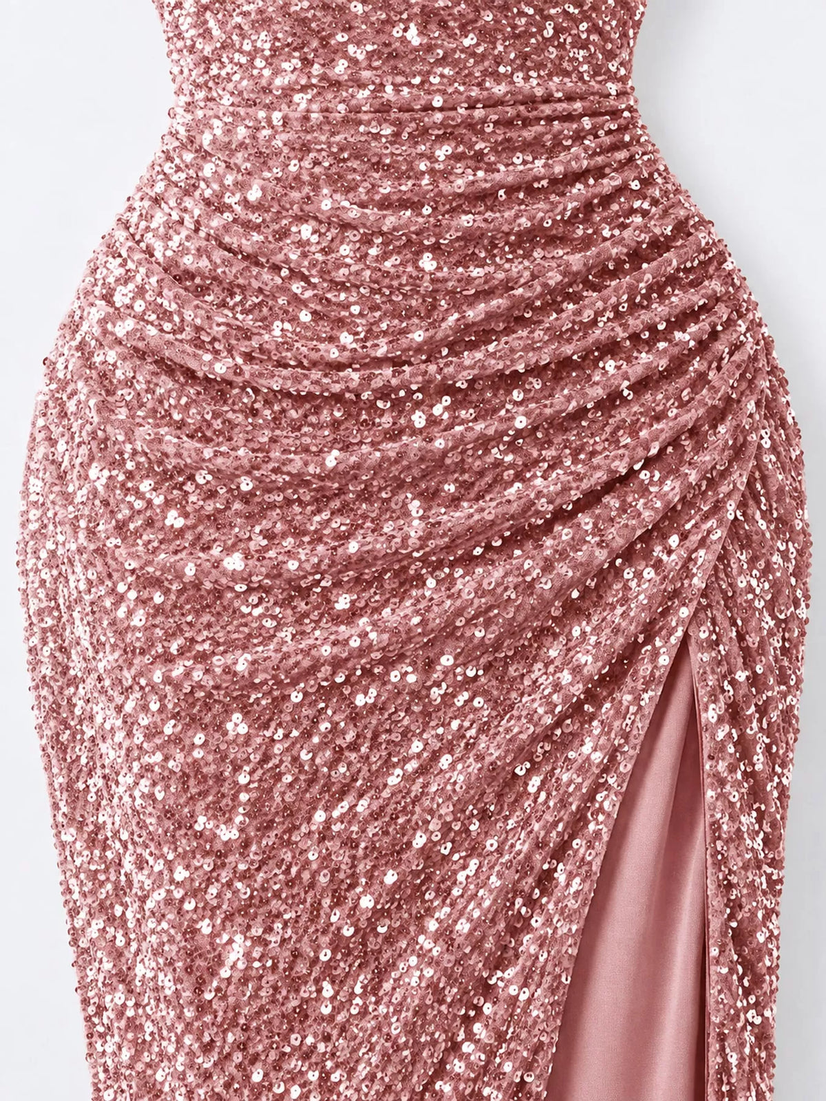 Sequin maxi dress, pink ruched detail