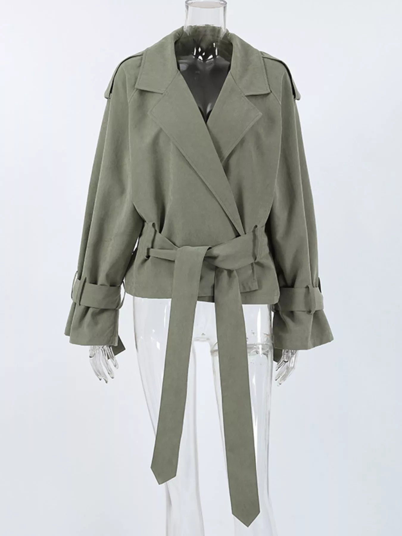 Trendsi Lapel Collar Belted Cropped Trench -