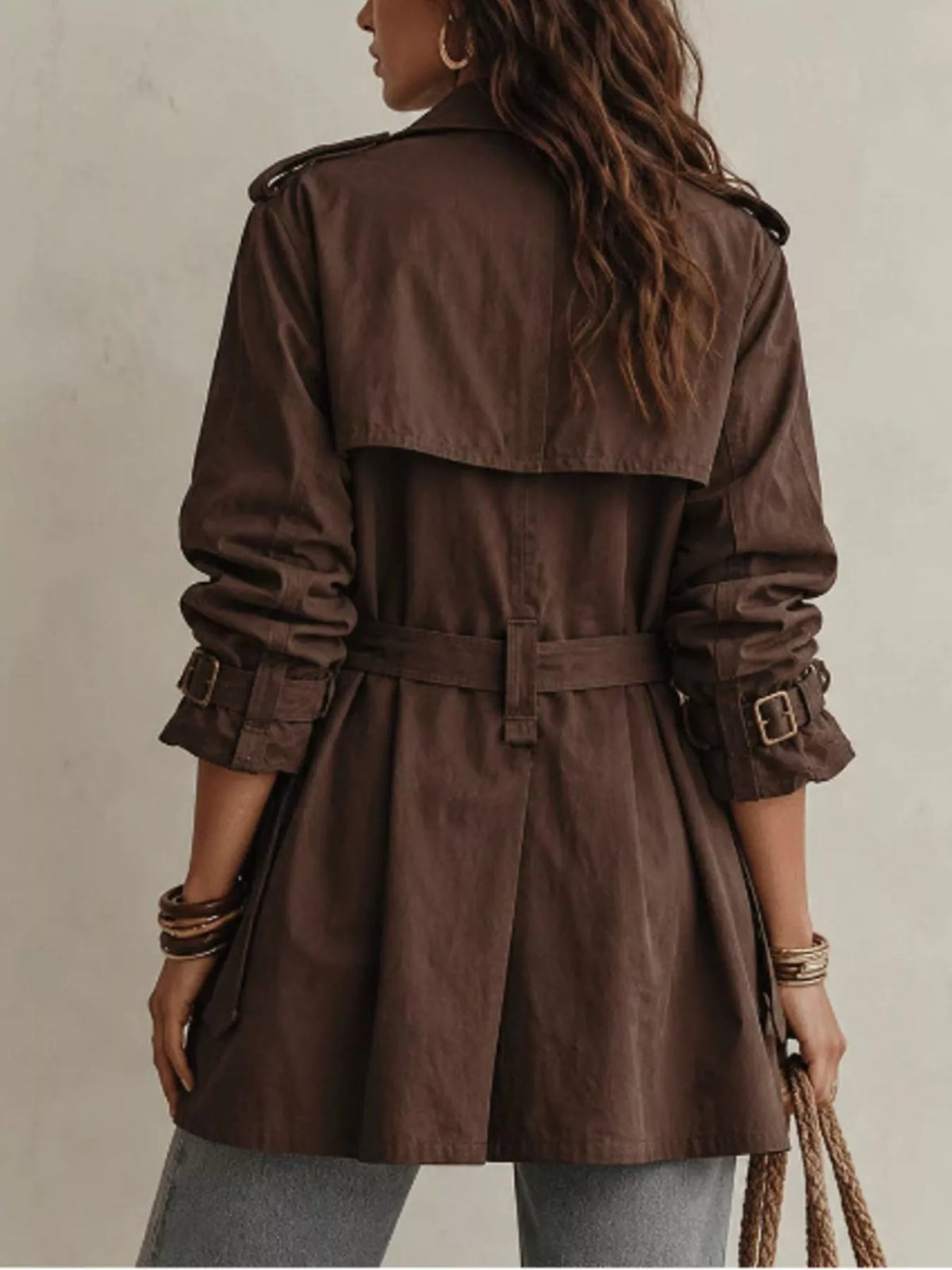 Trendsi Double-Breasted Belt Trench Coat -