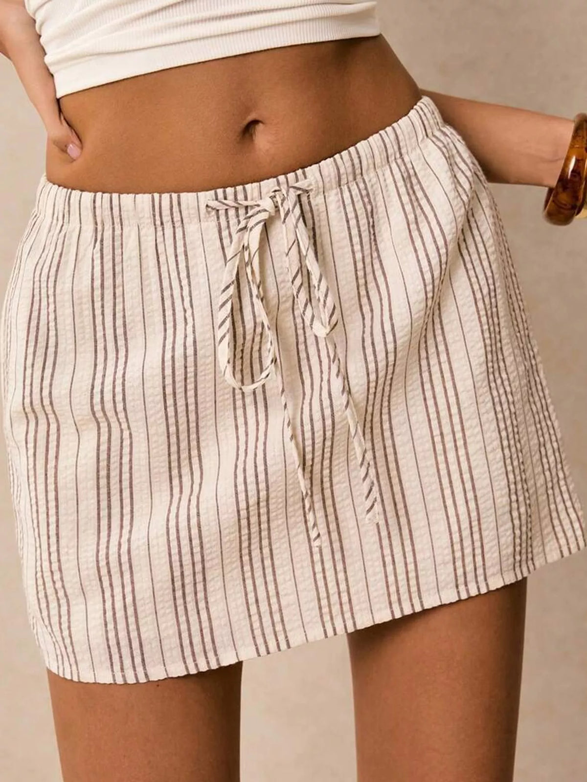 Striped skort, brown striped waist