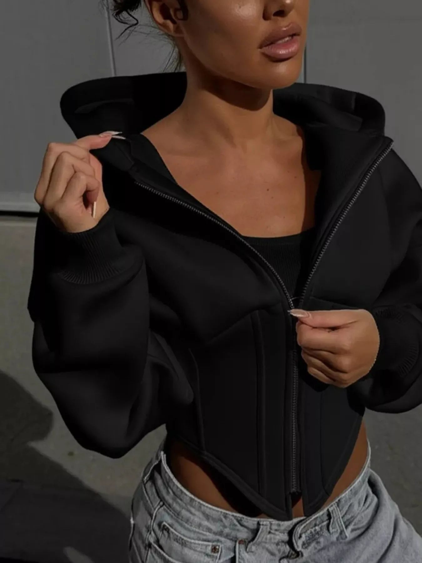 Trendsi Zip-Up Cropped Hoodie -