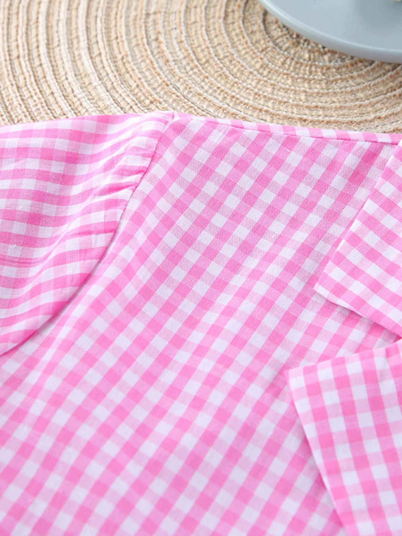 Trendsi Gingham Button-Down Top and Pants Loungewear Set -