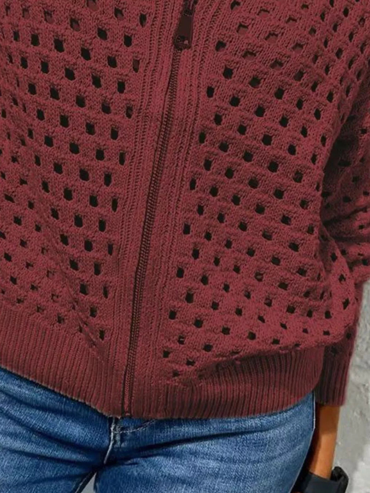 Trendsi Full Size Crochet Knit Zip-Up Cardigan Plus Size -