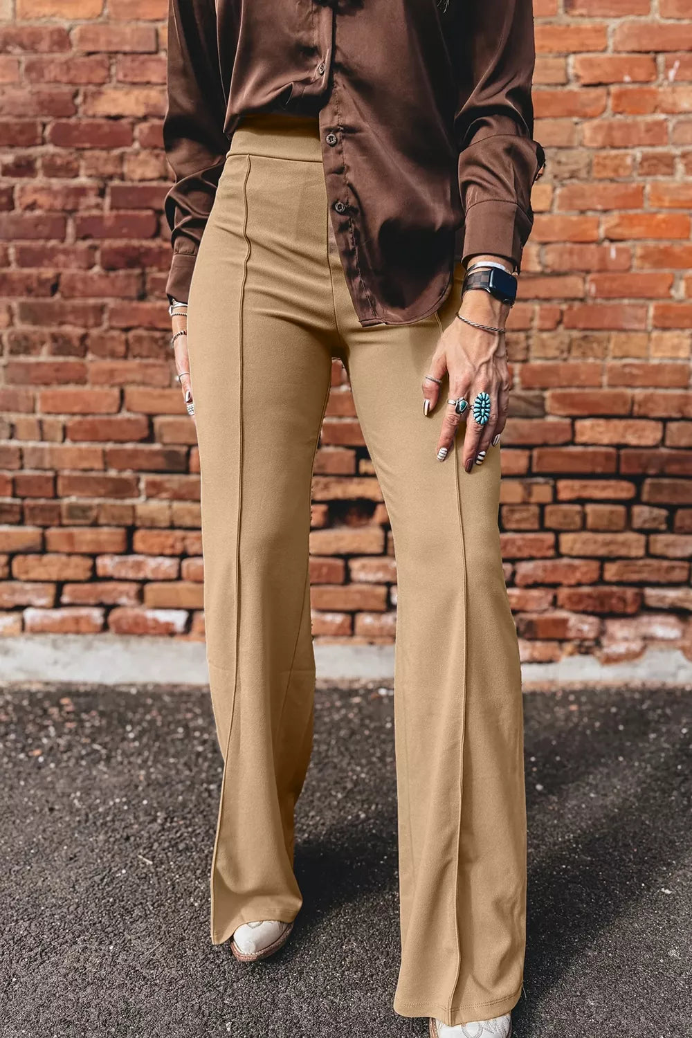 Trendsi High Waist Full Length Regular Fit Pants -