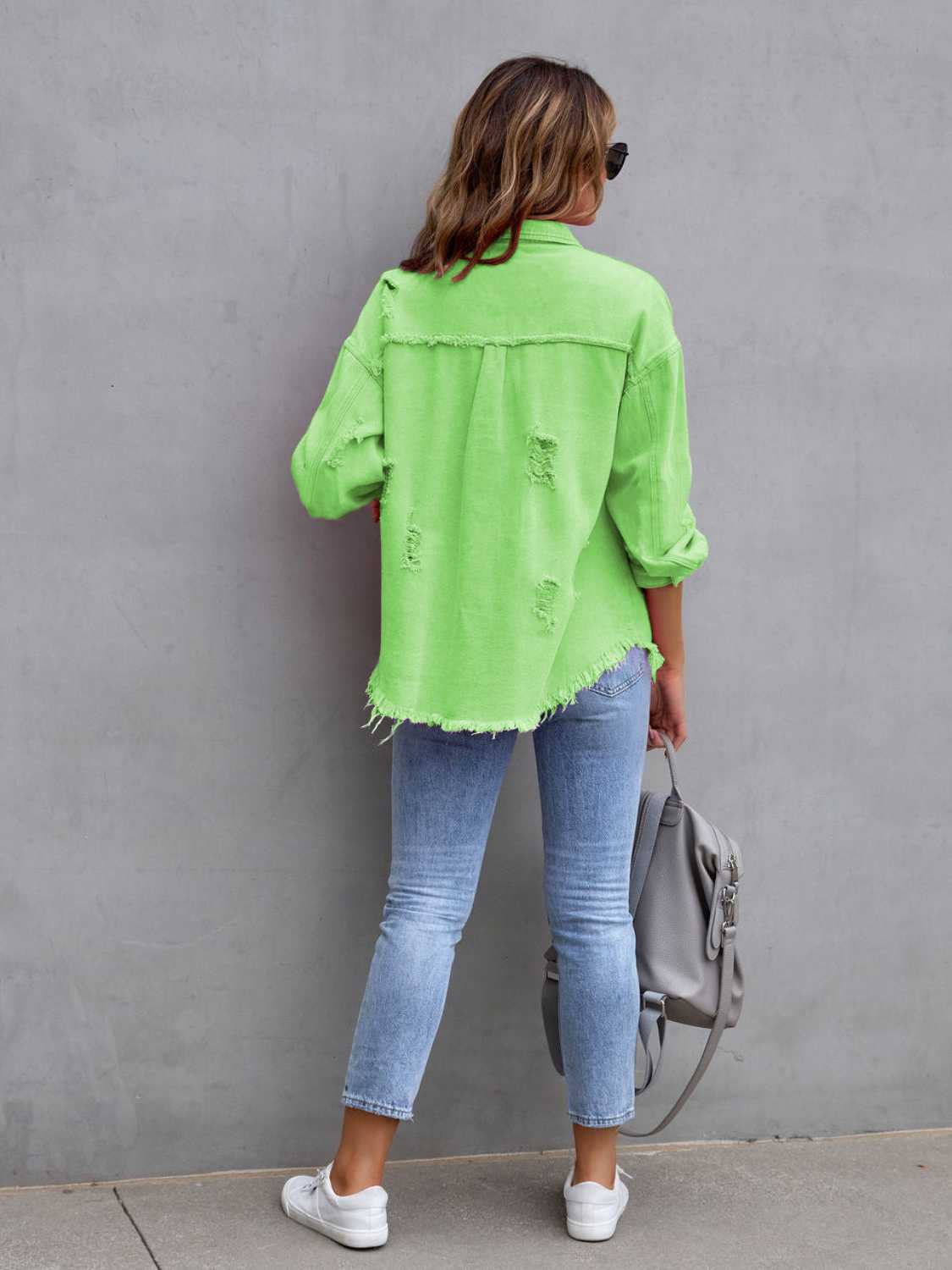 Trendsi Distressed Drop Shoulder Denim Jacket -