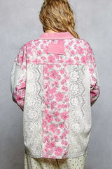 Trendsi POL Floral Print Long Sleeve Lace Shirt with Front Pocket -