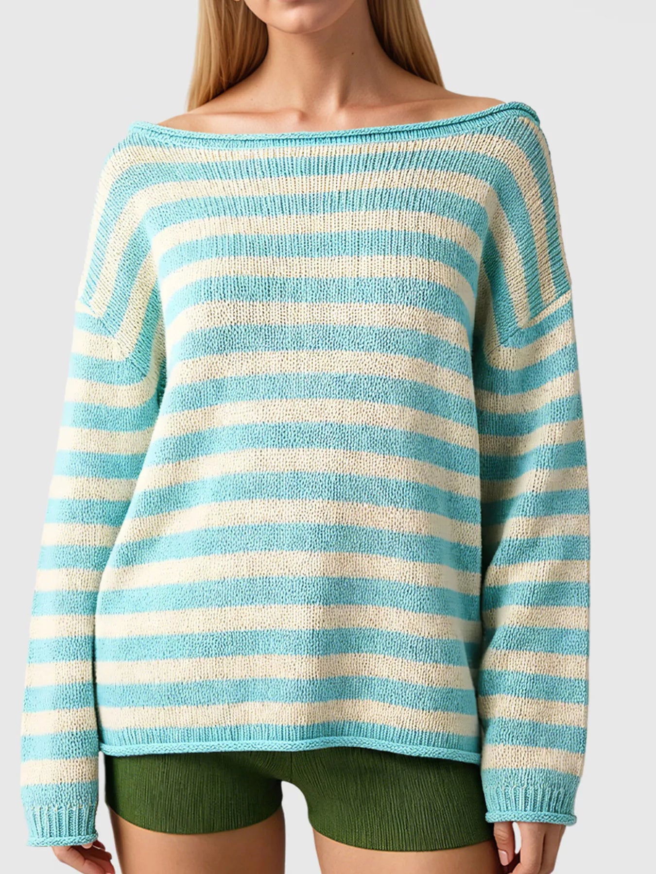 Trendsi Casual Striped Boat Neck Sweater -
