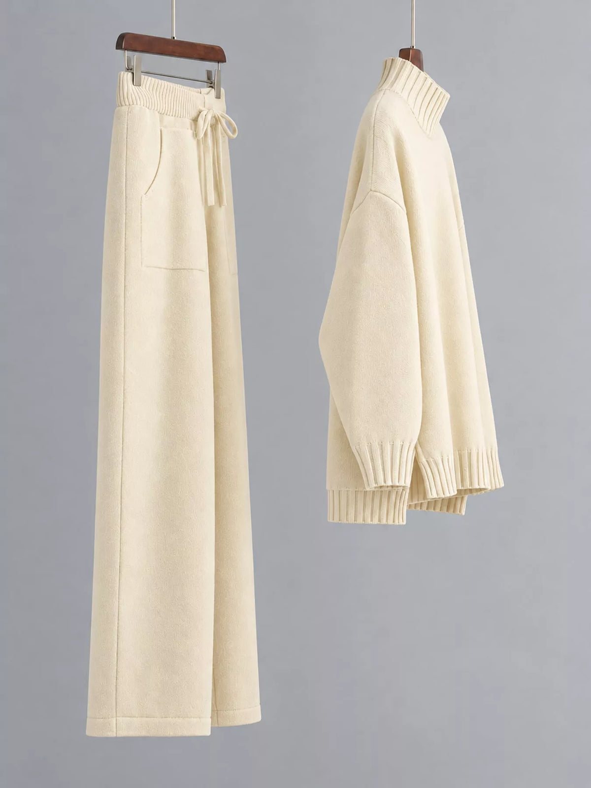 Mock Neck Sweater and Wide-Leg Pants Knit Set — side view