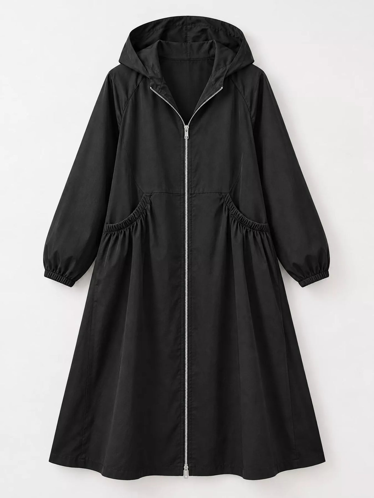 Hooded longline jacket, black flat lay