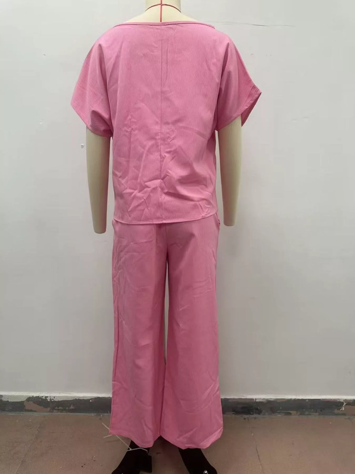 Trendsi Full Size Solid Color Top and Wide-Leg Pants Set Plus Size -