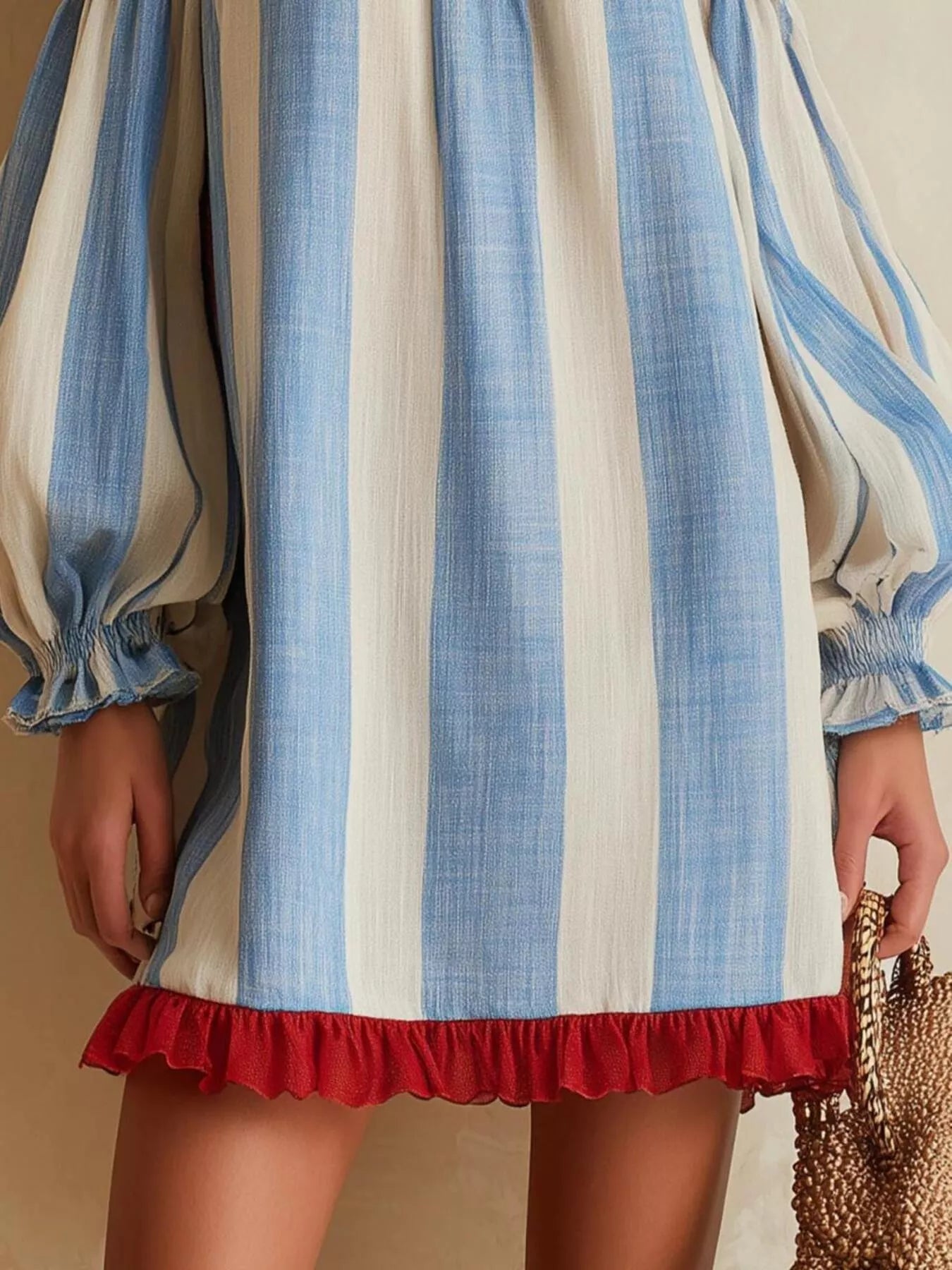 Trendsi Off-Shoulder Striped Ruffle Hem Mini Dress -
