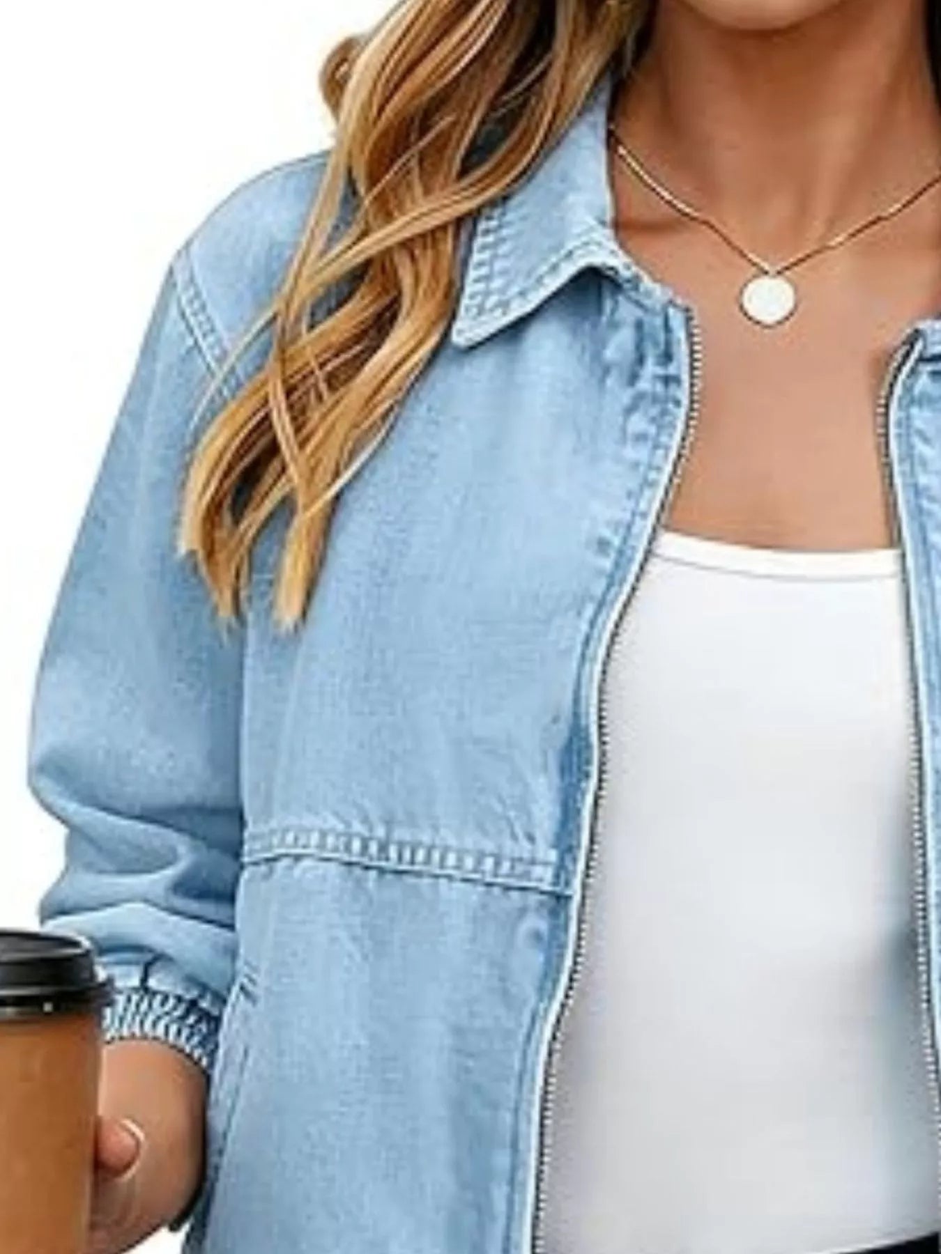 Trendsi Classic Zip-Up Denim Jacket -