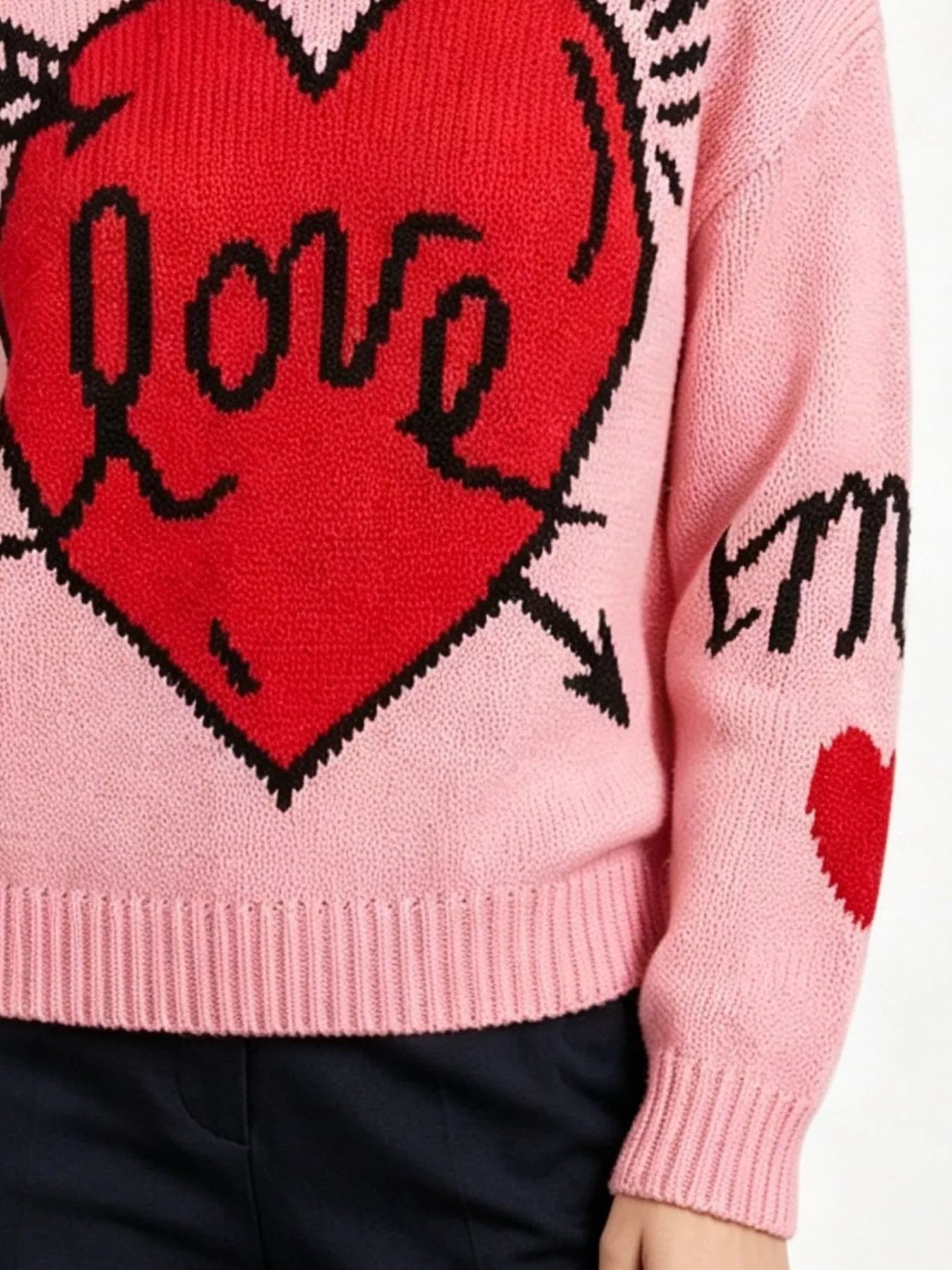 Trendsi Heart Round Neck Ribbed Sweater -