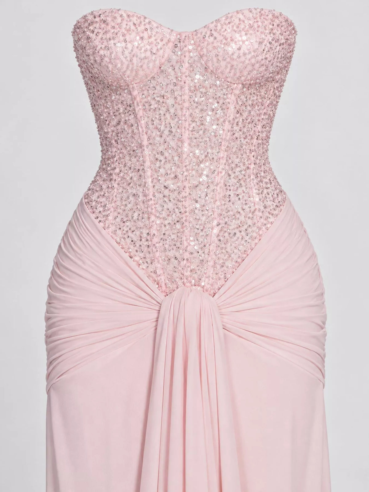 Strapless Sequin Corset Maxi Dress, bodice detail