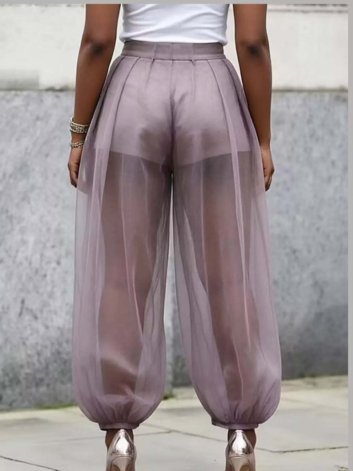 High-Waisted Sheer Tulle Balloon Pants — back view