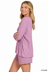 Trendsi Zenana Soft Melange Long Sleeve Tee and Shorts Set -