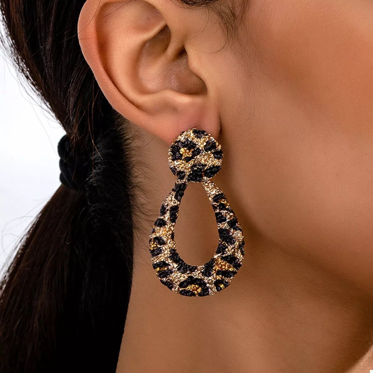 Trendsi 18K Gold-Plated Leopard Dangle Earrings -