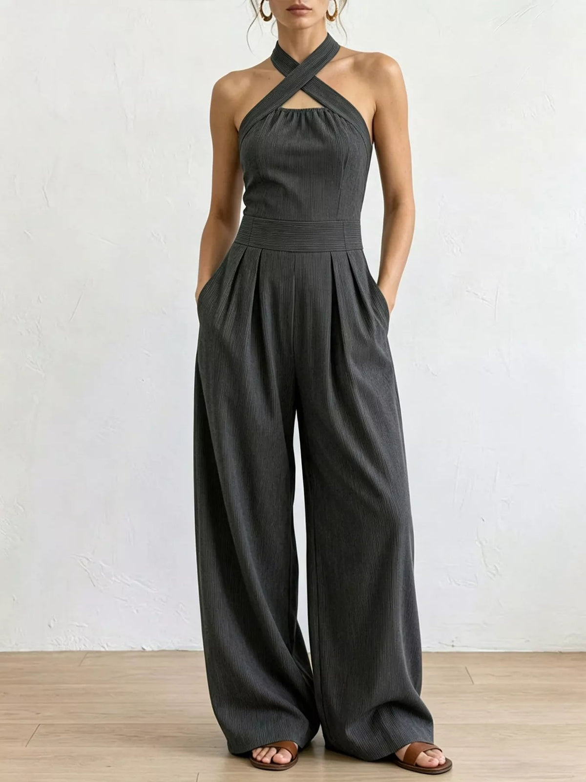 Wide-leg jumpsuit, dark gray front