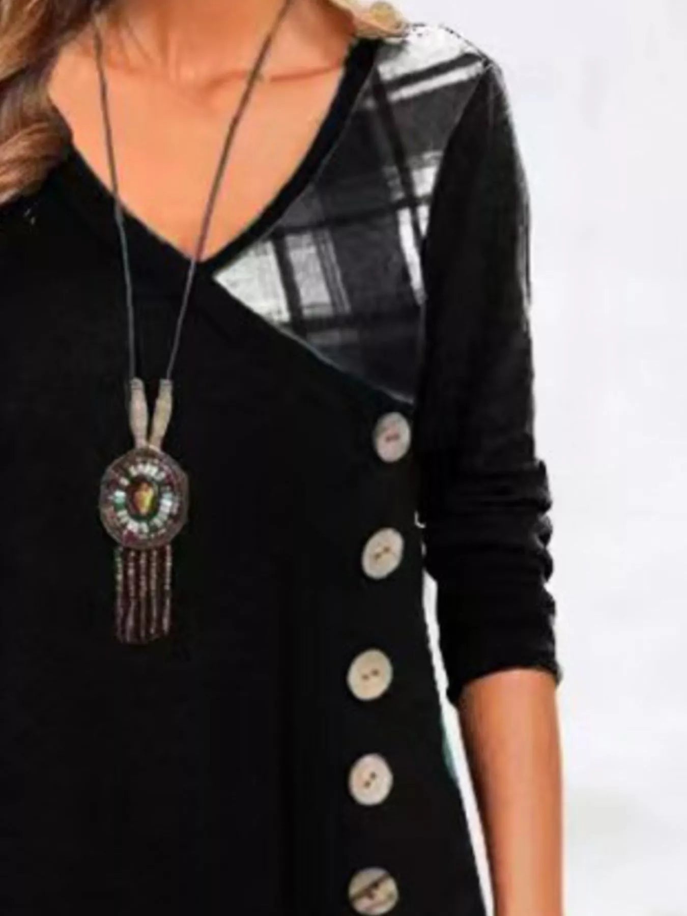 Trendsi Full Size Asymmetrical Plaid Patchwork Long Sleeve Dress Plus Size -