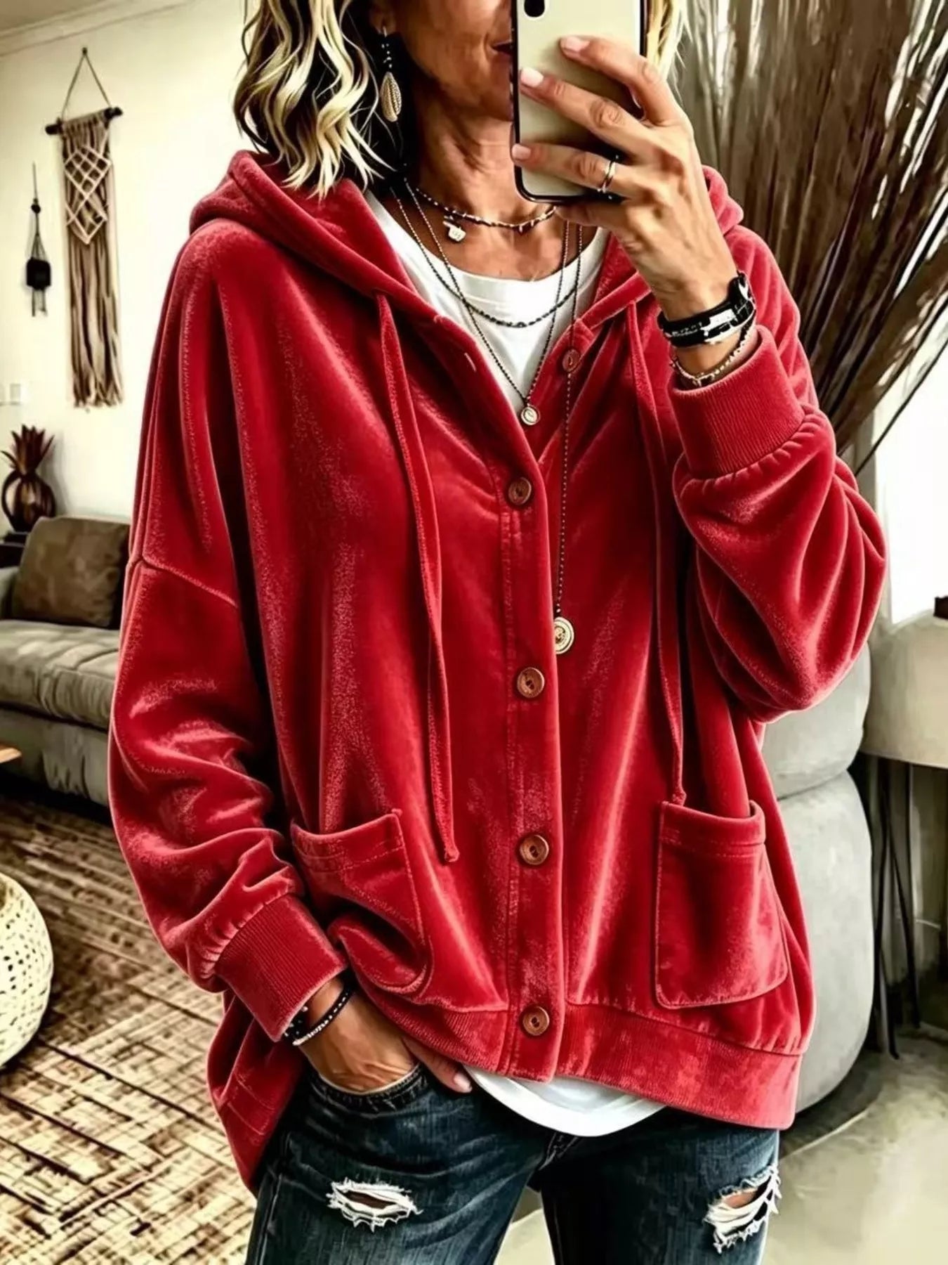 Trendsi Full Size Casual Button-Down Hooded Outerwear Plus Size -