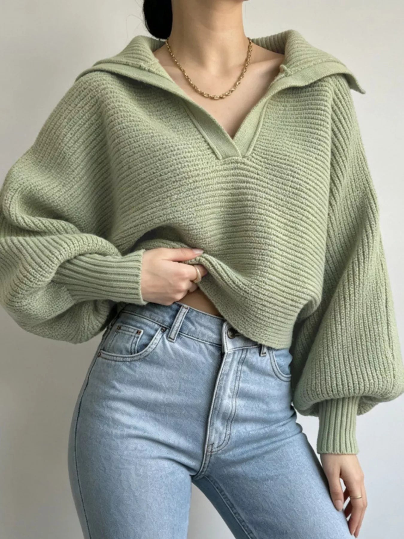 Trendsi Oversized Collar Ribbed Cropped Sweater -