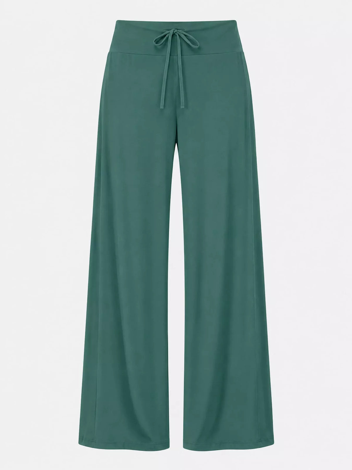 Teal drawstring wide-leg pants — front view