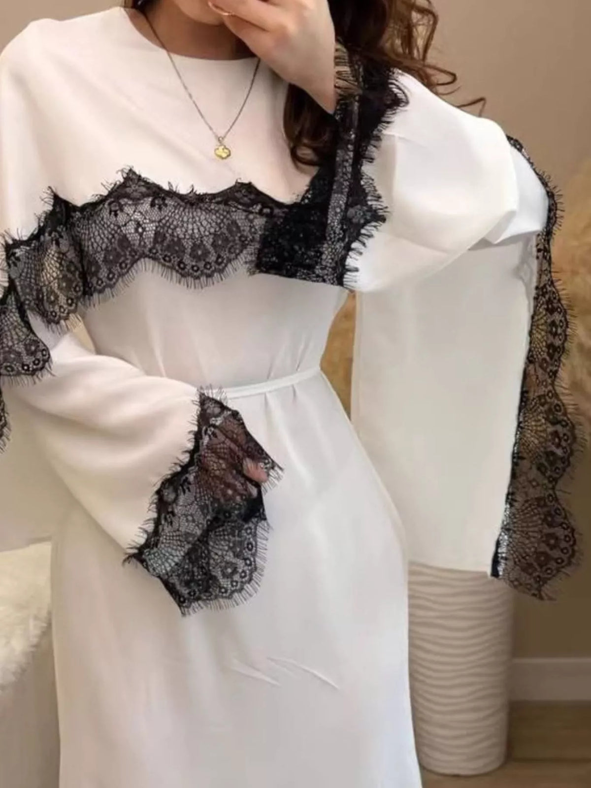 Round neck long sleeve maxi dress, construction and design details