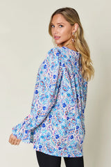 Trendsi Double Take Full Size Printed Flounce Sleeve Blouse - Shirts